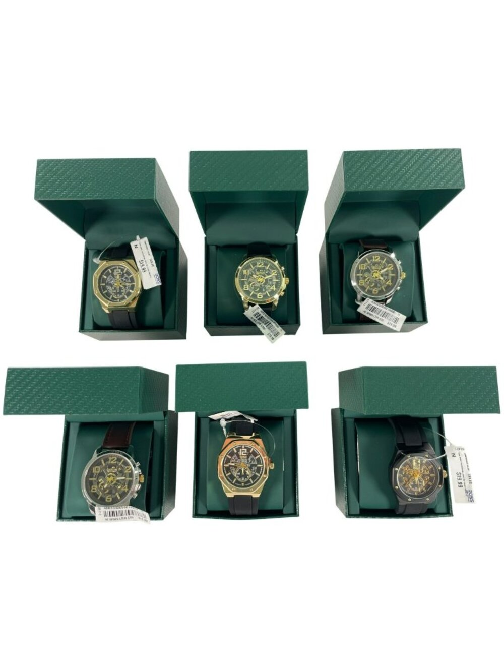 American Exchange LOT-OF-6 Watches Skeleton Dial Gold & Silver SEALED BOX & NEW